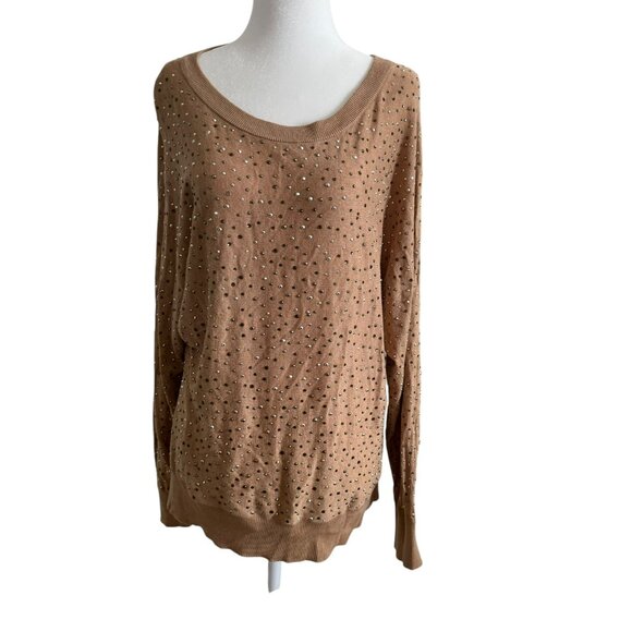I.N.C. Tan knit Sweater embelished in rinestones M Medium long sleeve - Picture 1 of 6